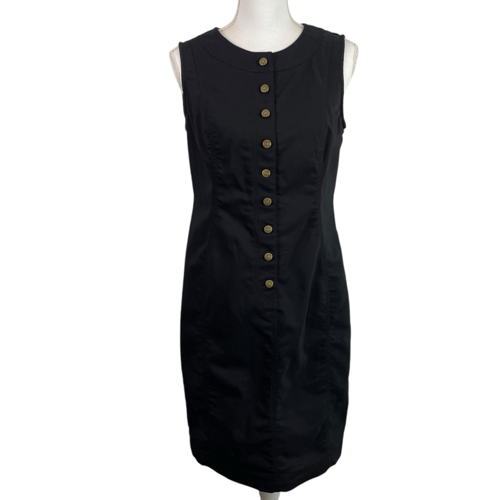 Calvin Klein | Black Gold Tone Button Sleeveless Sheath Dress